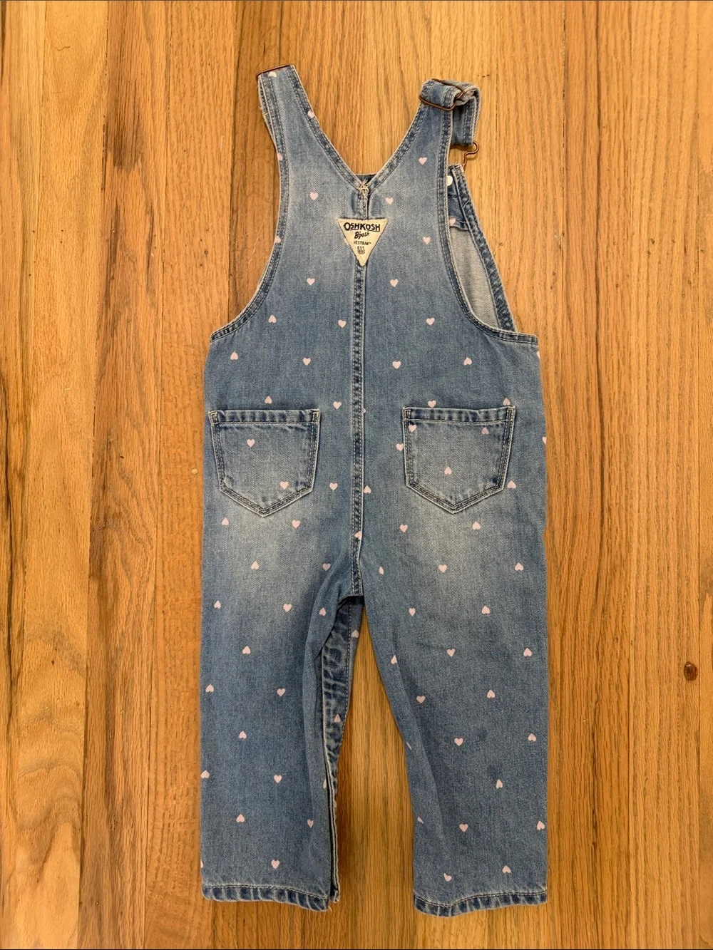 OshKosh B'gosh Light Blue Denim Overalls with Pink Heart Print 18M